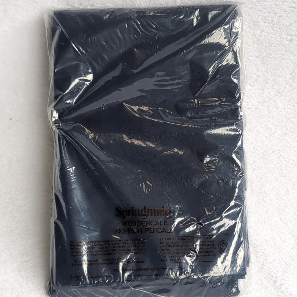 Vintage Springmaid Wondercale Pillowcases Standard Navy Blue No-Iron Set 2 NOS